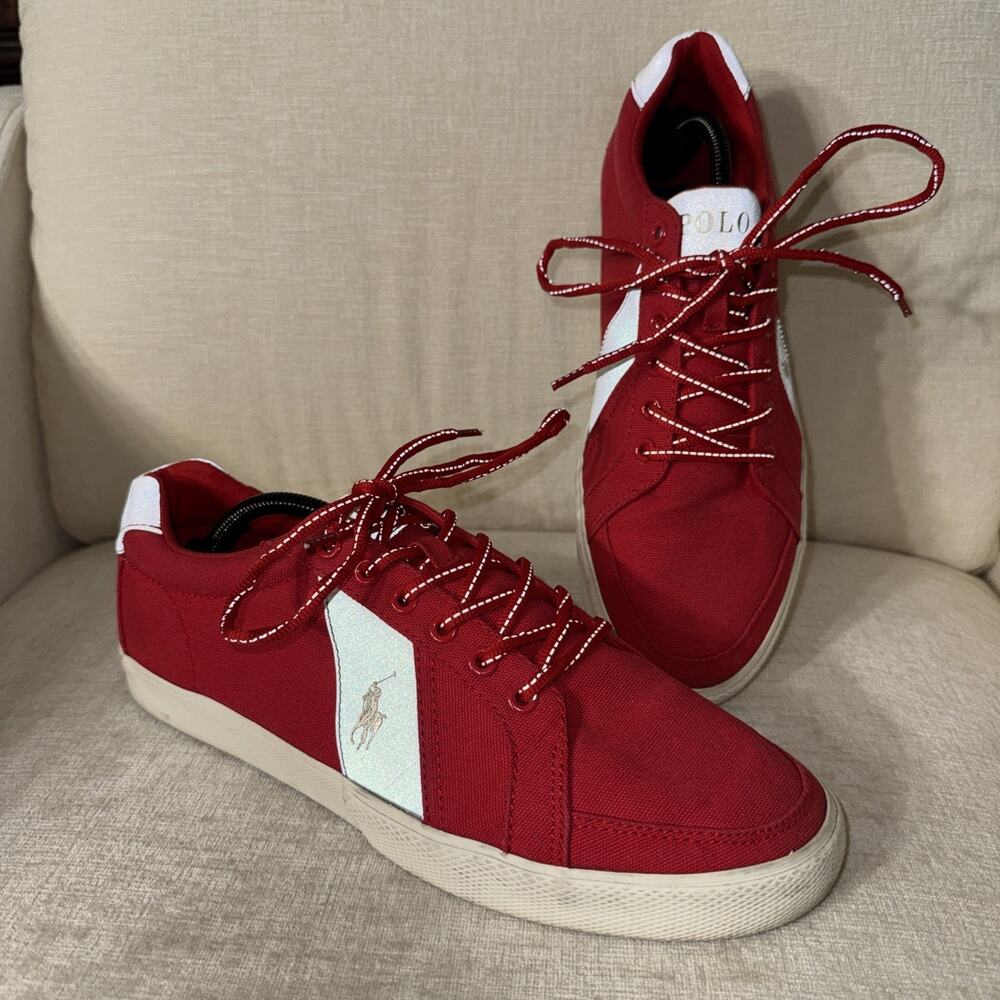 Polo Ralph Lauren Size 11D HUGH Red Canvas Fashion Sneakers New Men's Shoes EUC